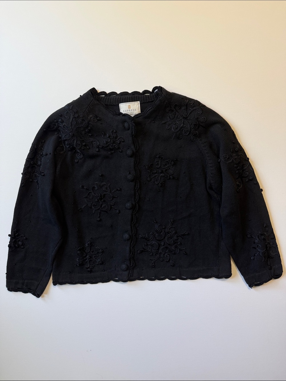 Express Tricot Women’s Black Embroidered Knit Cardigan -L - Picture 2 of 8